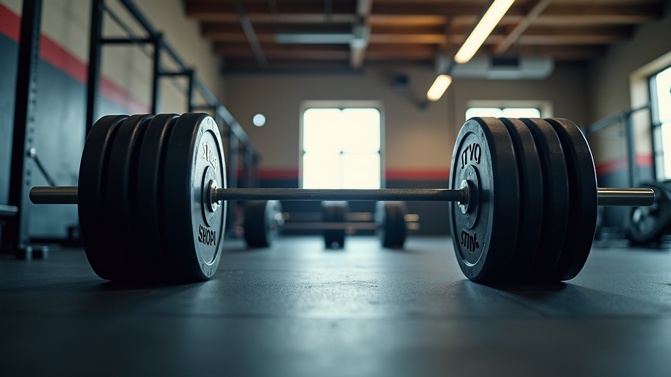 Eye-level view of a gym with weightlifting equipment