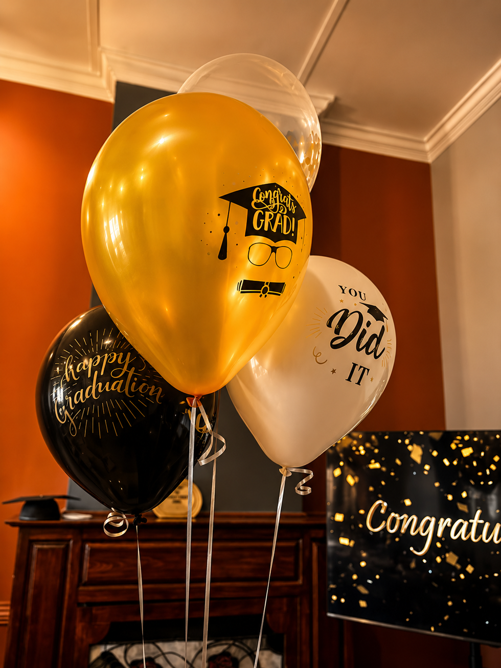 Graduation celebration with golden balloons