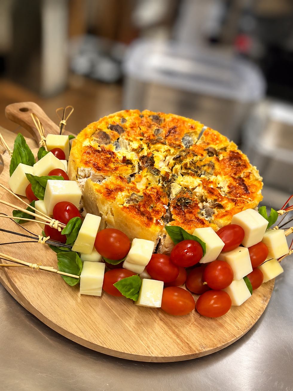 Quiche and caprese platter