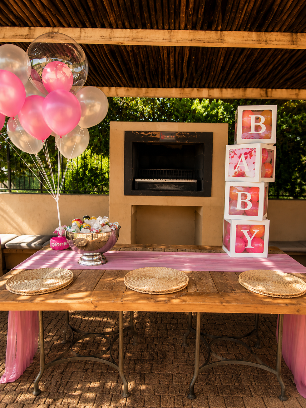 Pink-themed outdoor party setup