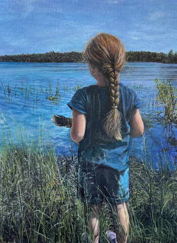 #Originaloilpainting, #younggirlbywater, #nature, #feather