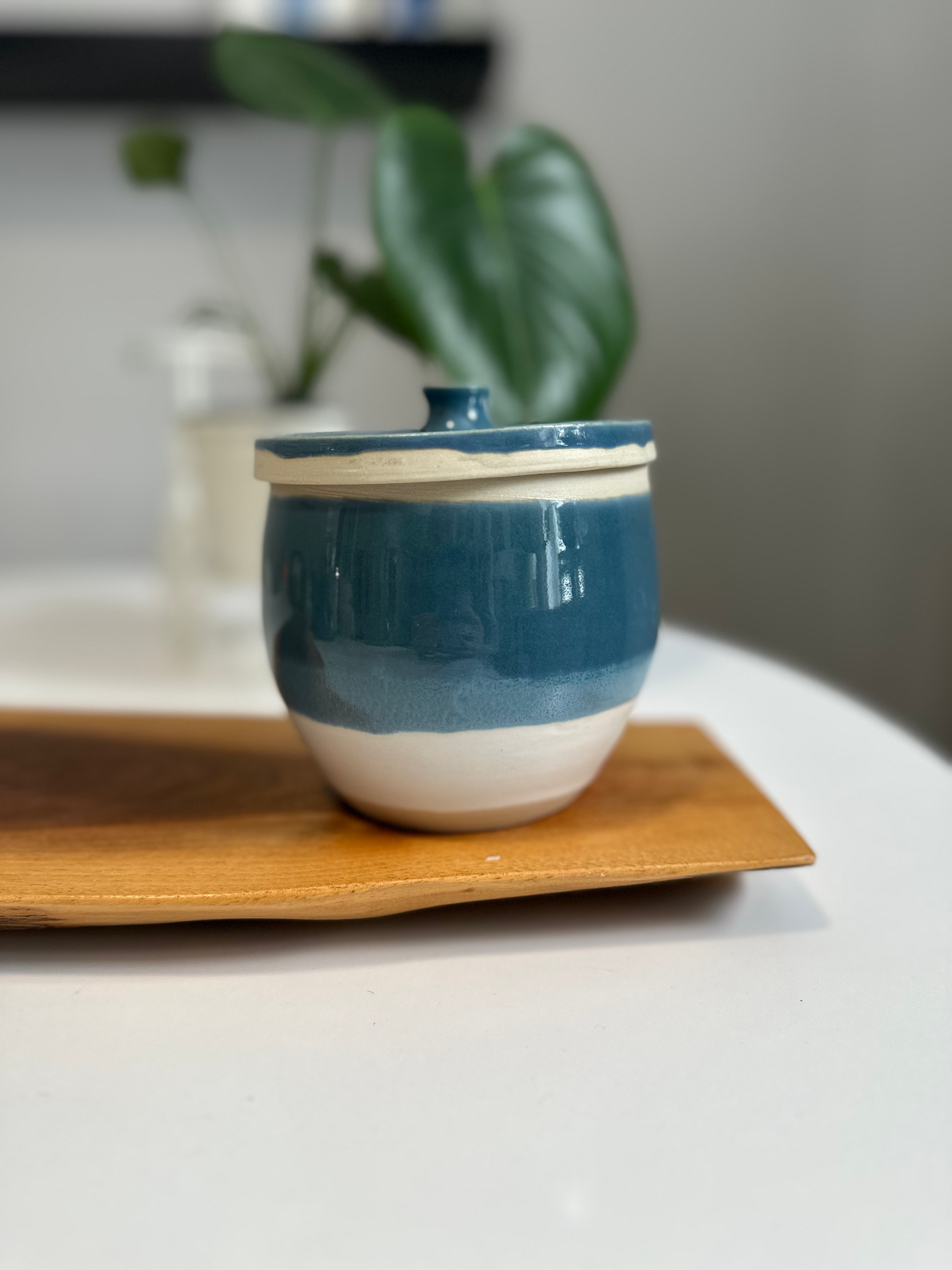 Sugar/Coffee Lidded Jar - Blue and White