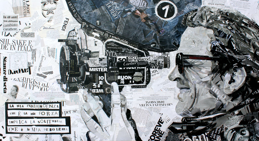 Pier Paolo Pasolini Paper collage su tela 130x70 cm