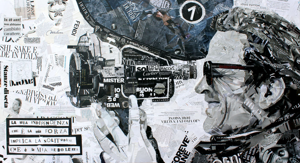 Pier Paolo Pasolini Paper collage su tela 130x70 cm