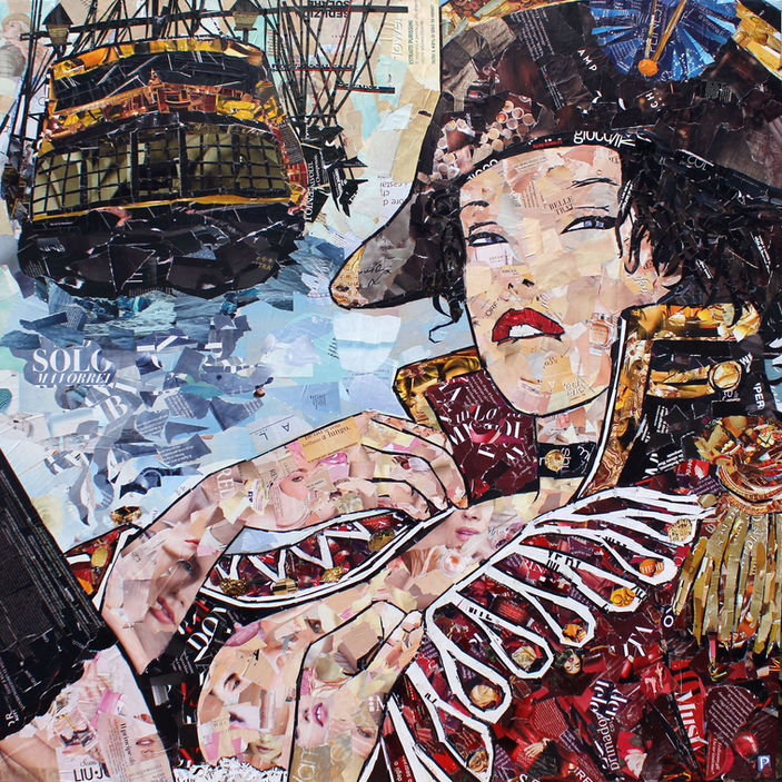 Milo Manara - The Daughter of the Sea Paper collage on canvas 120x120 cm