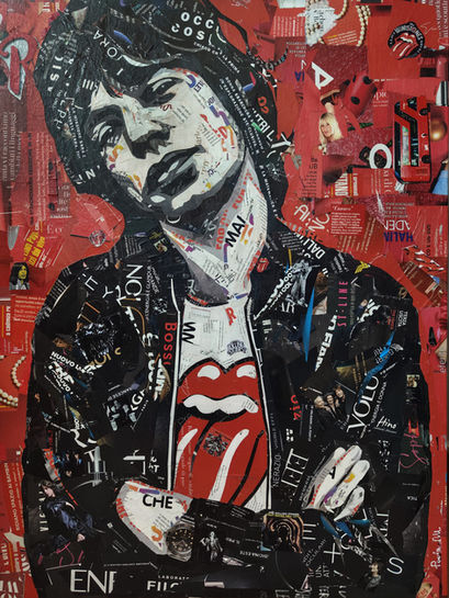 Mick Jagger 

Tecnica: Paper Collage su tela
Dimensioni: 60 x 80 cm
Anno: 2026
