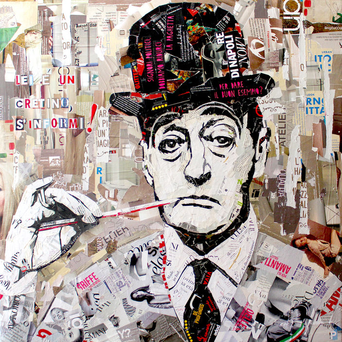 Ritratto di Totò Paper collage su tela 80x80 cm