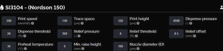 Figure 9: NOVA print settings, dielectric layer