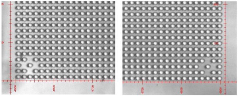 Figure 12. ~ 4-5 μm offset error (during early trials with flatness and co-planarity issues during bonding)
