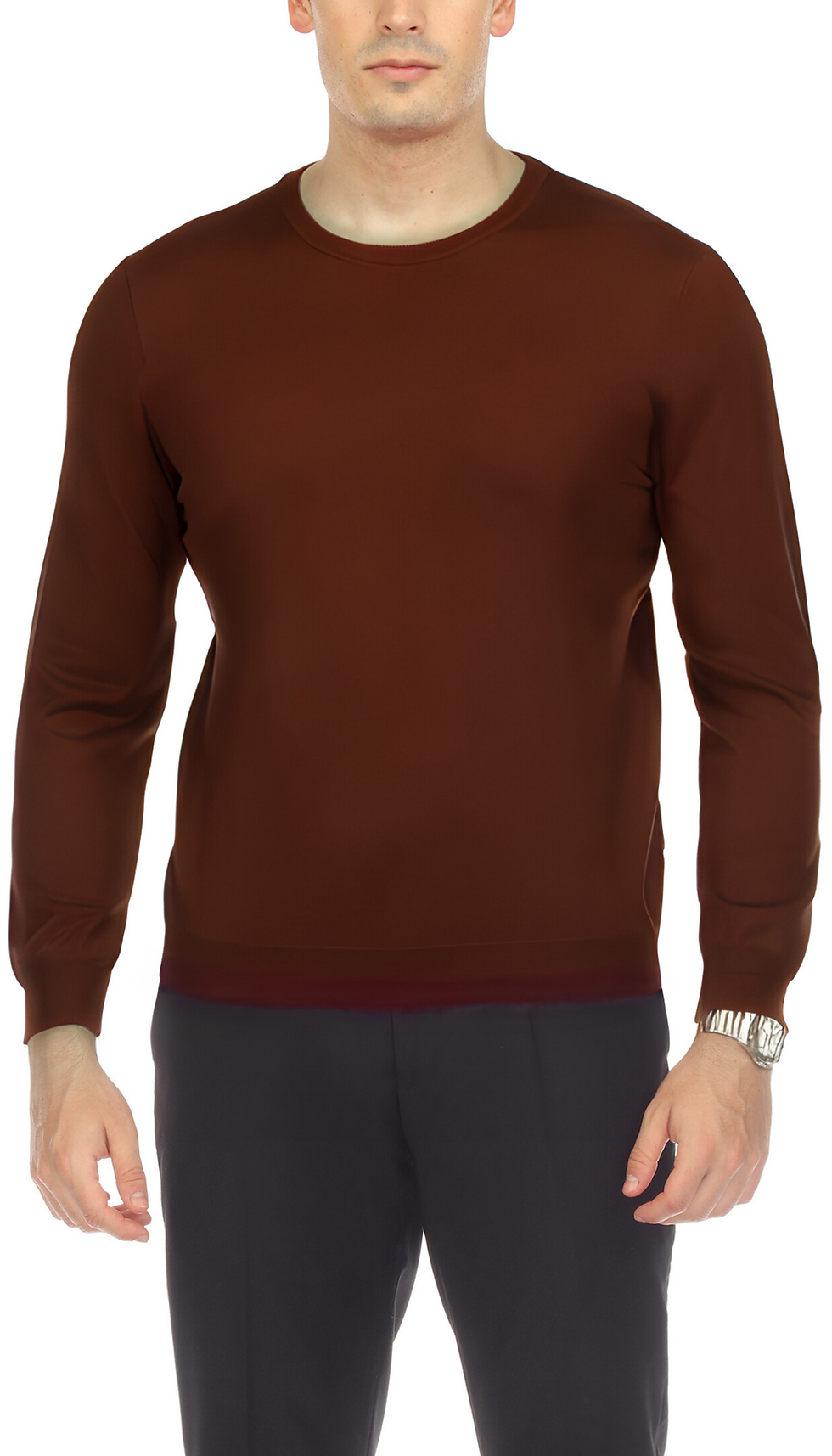 Sam Jacobi Men's Pullover Brown Knitted Sweater Crewneck Stylish Knitwear 