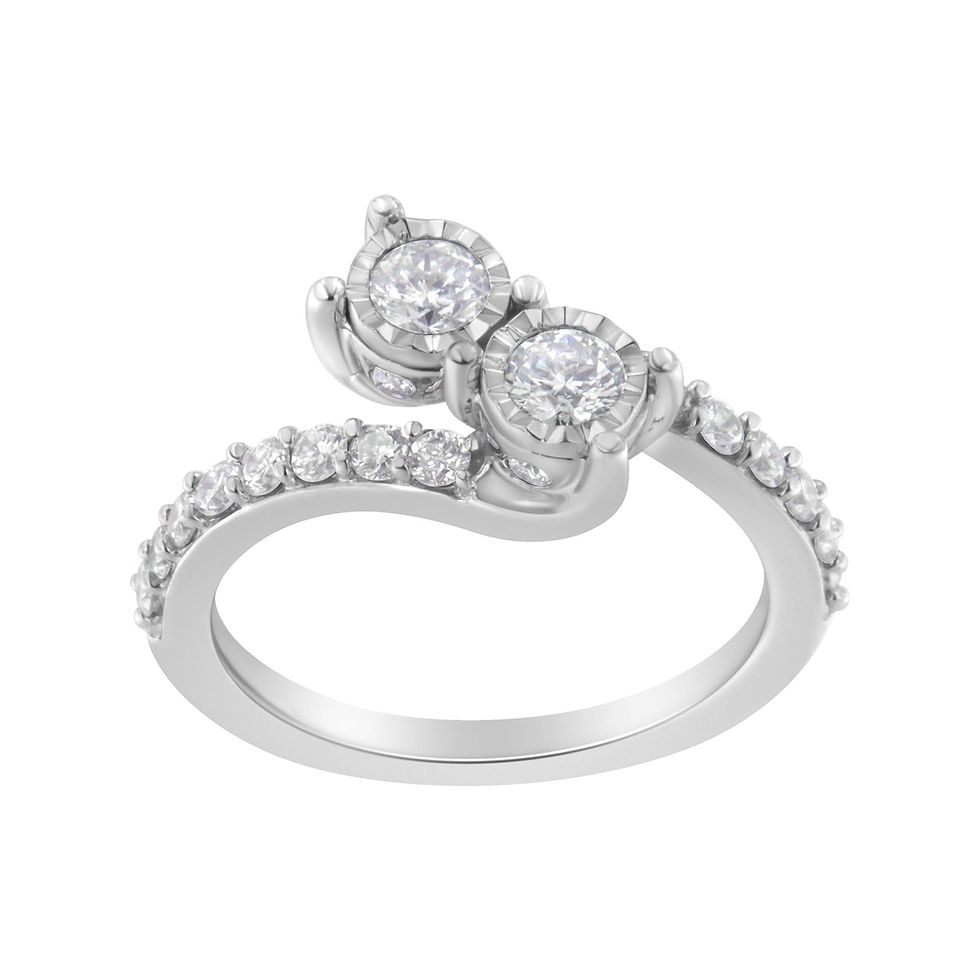 Thumbnail: 10K White Gold Two-Stone Miracle-Set Diamond Bypass Ring 1 Cttw