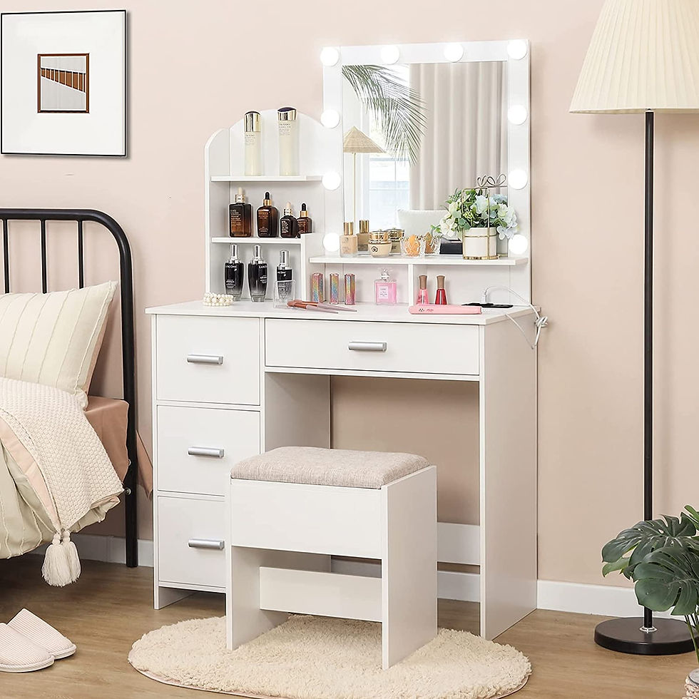 Thumbnail: White Vanity Desk With Lighted Mirror And Charging Station