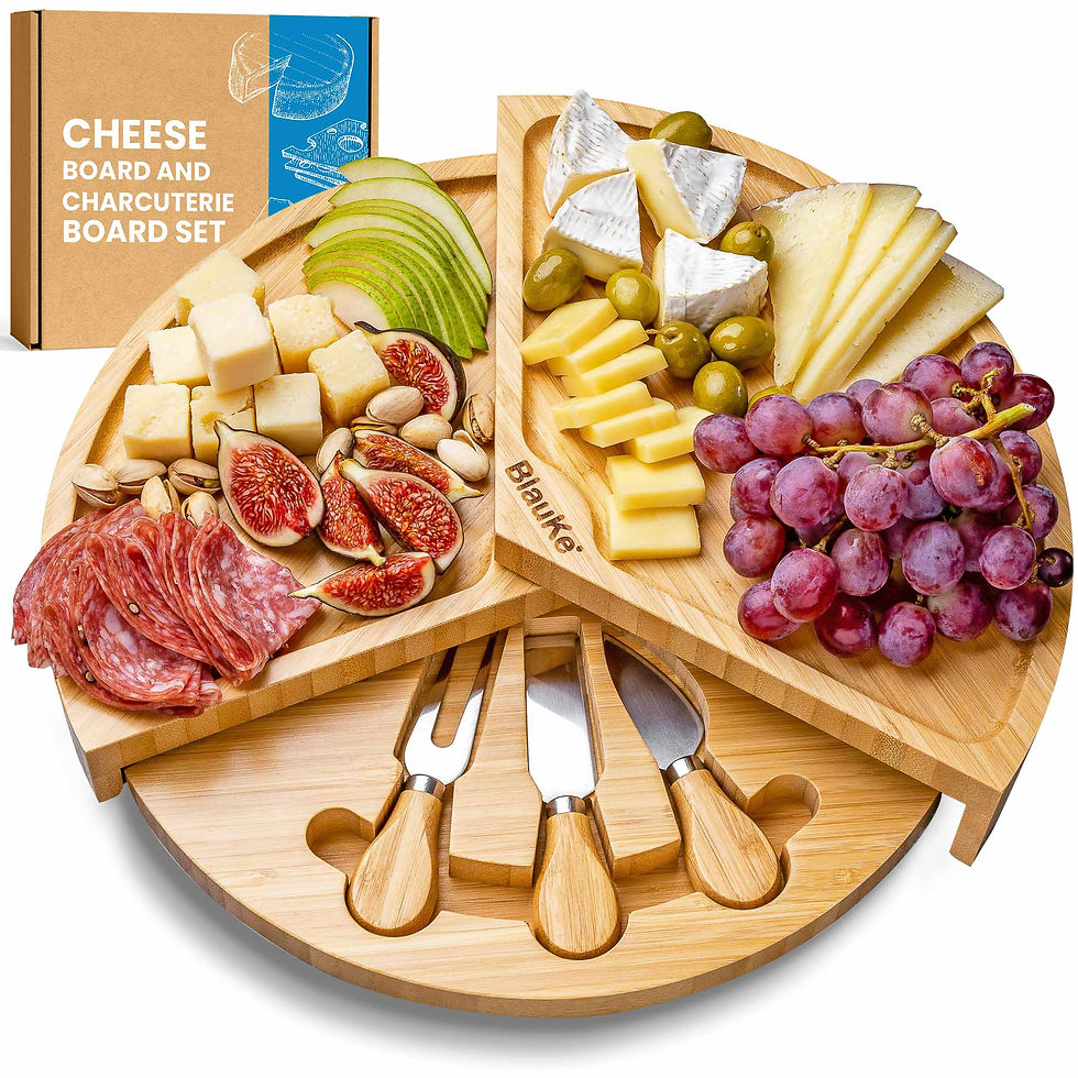 Bamboo Cheese Board and Knife Set - 14 Inch Swiveling Charcuterie Board