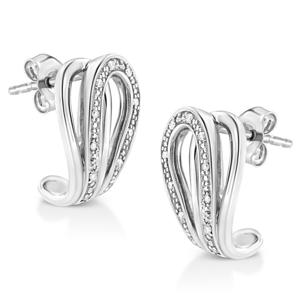 Thumbnail: .925 Sterling Silver Pave-Set Diamond Accent Horseshoe Hoop Earring I-J Color