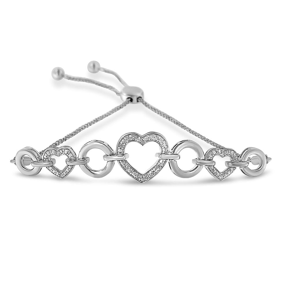 .925 Sterling Silver Diamond Accent Interlinking Triple Heart Bracelet