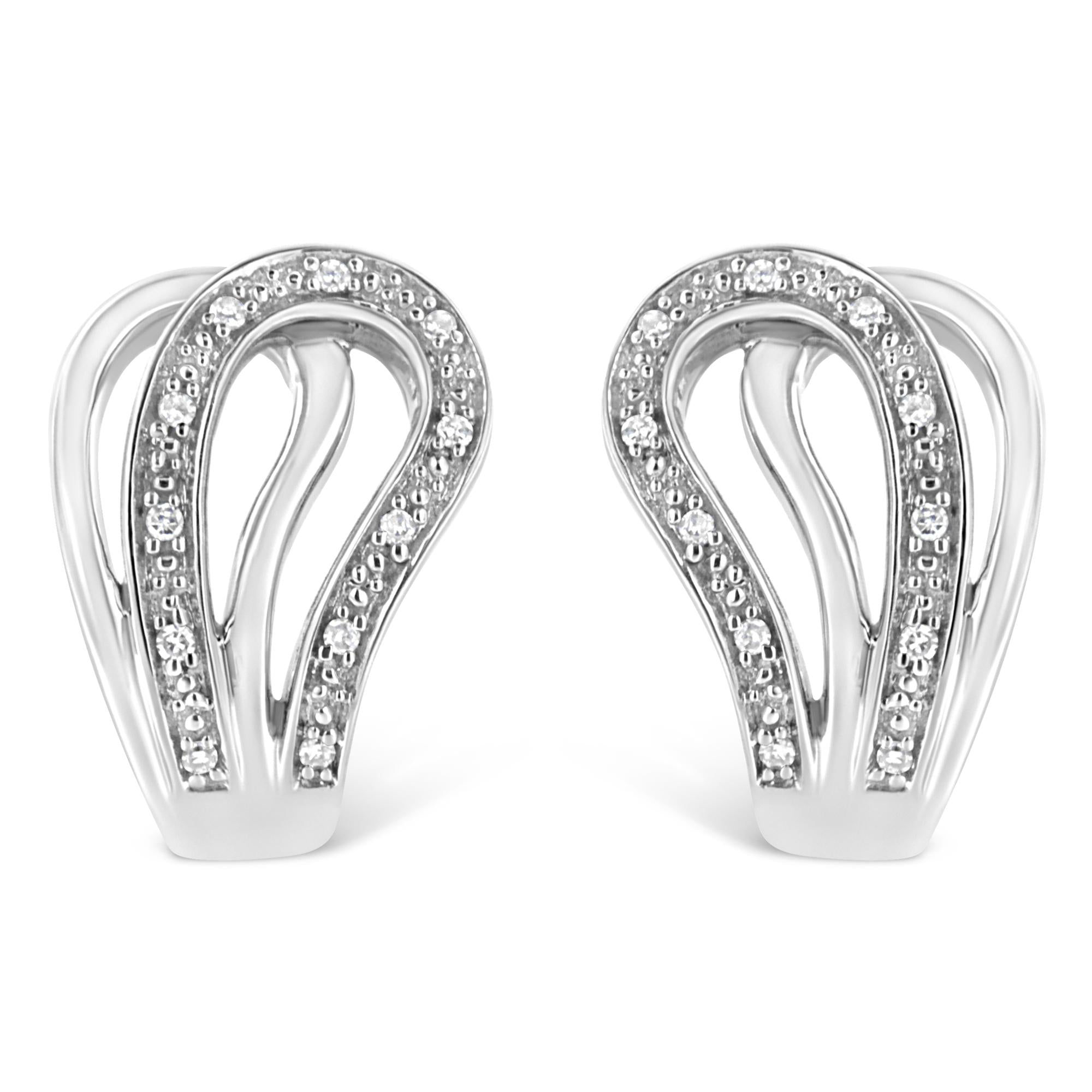 .925 Sterling Silver Pave-Set Diamond Accent Horseshoe Hoop Earring I-J Color