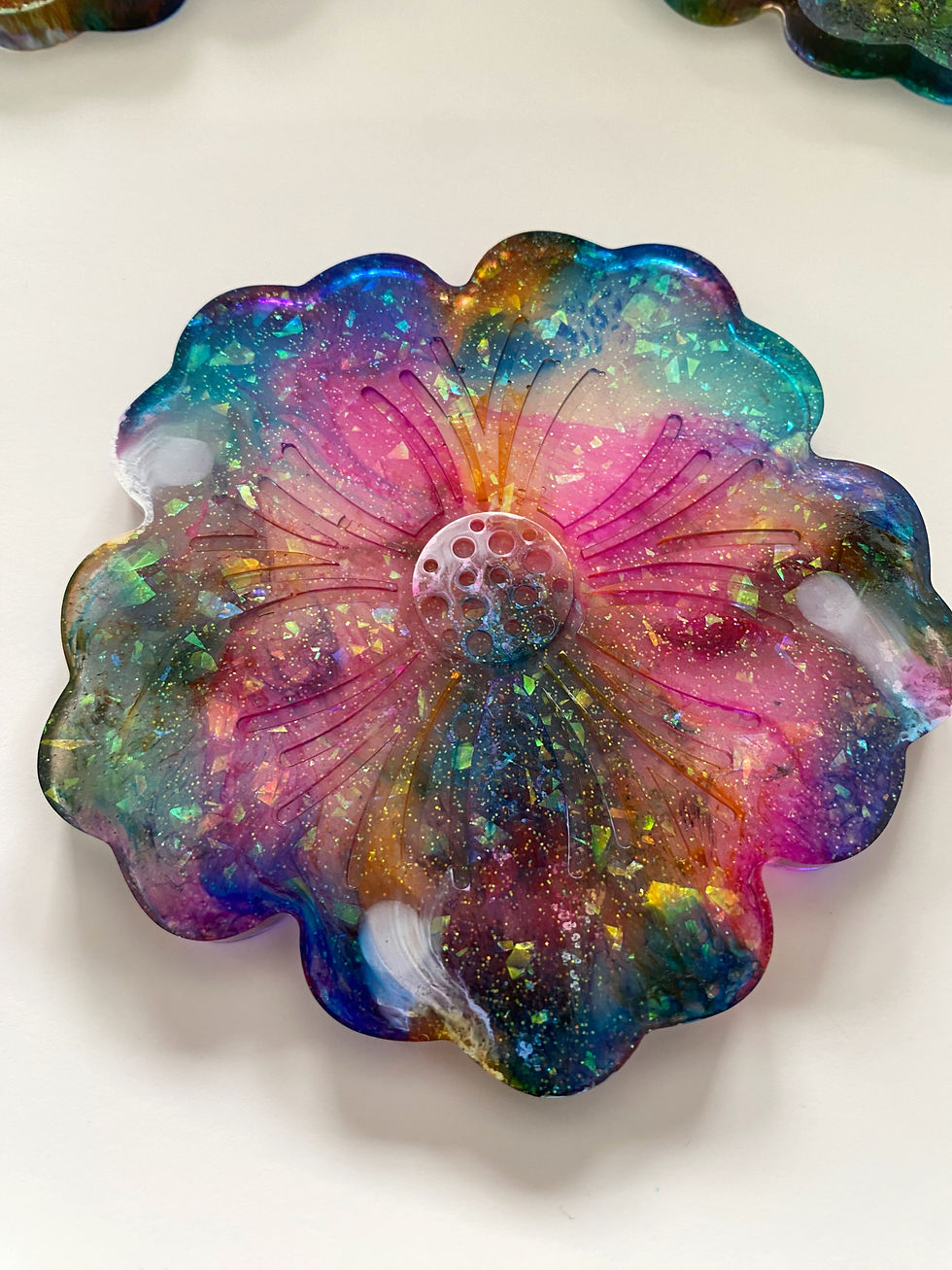 Colorful Burst Flower Resin Handmade 4 piece Coaster Set