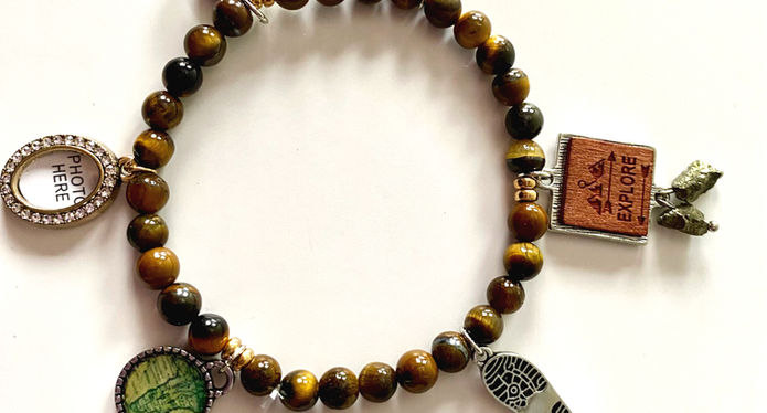 Brown/Red tone Tiger Eye Beaded Bracelet with Explorer charms