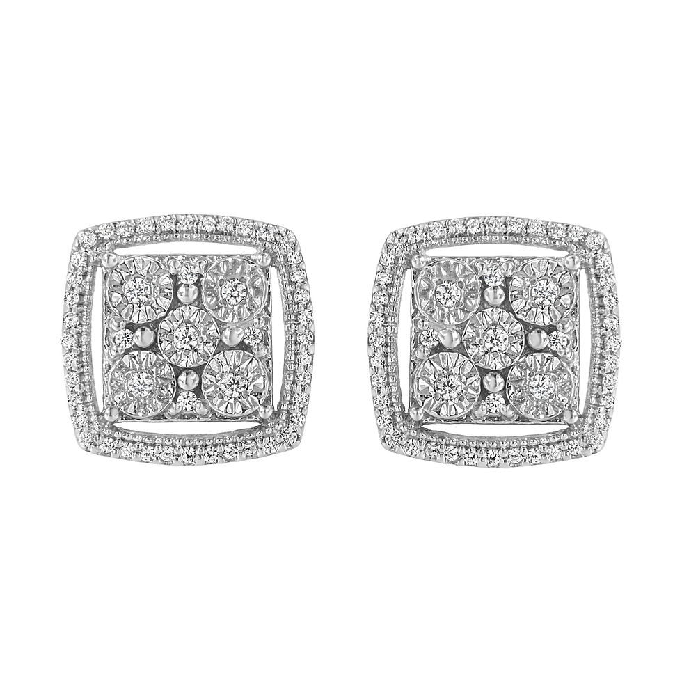 Thumbnail: Sterling Silver 3/8 Cttw Miracle Set Round Diamond Double Halo Cluster Earrings