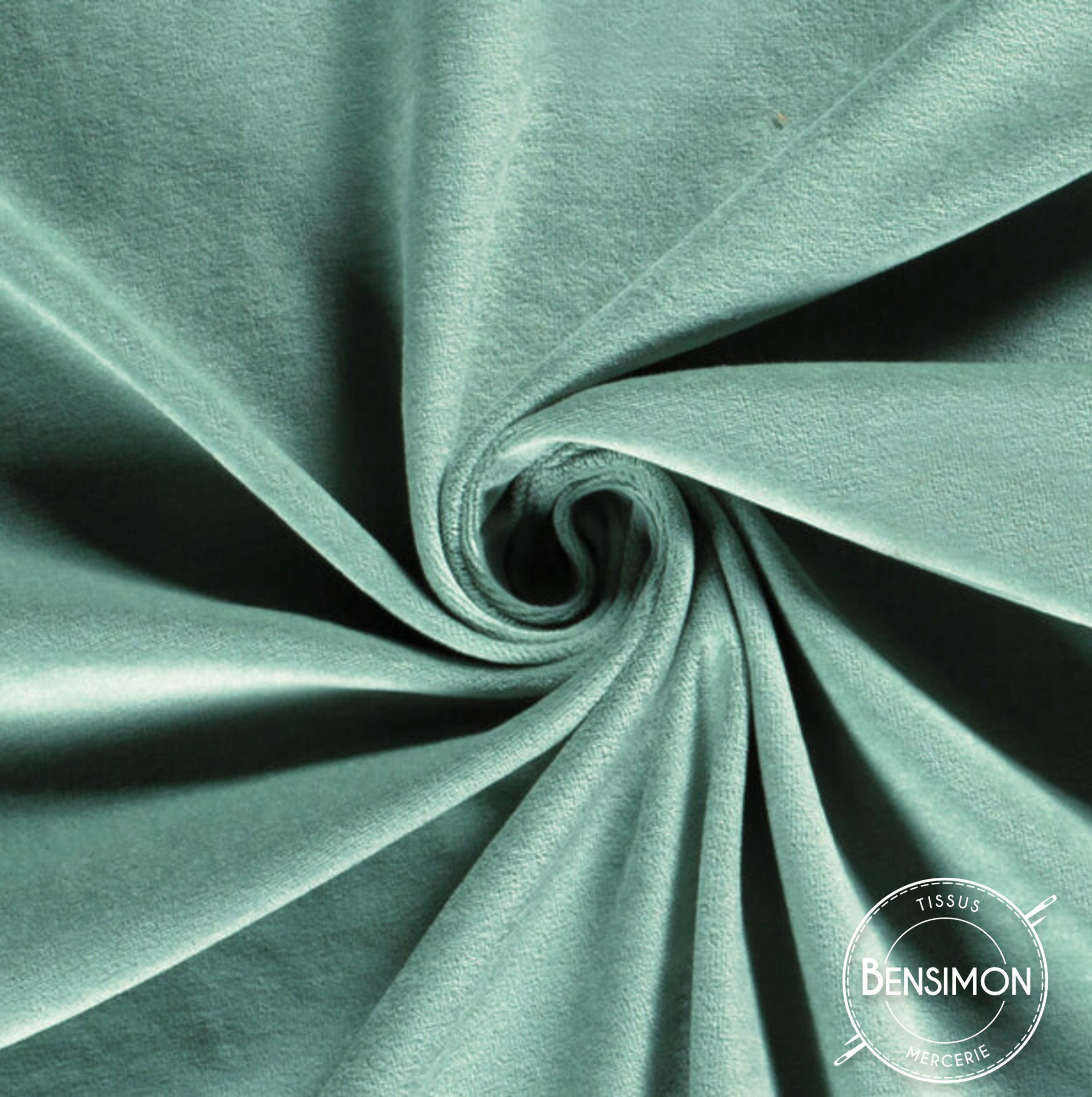 Tissu Velours ras - Vert Eucalyptus X 1M