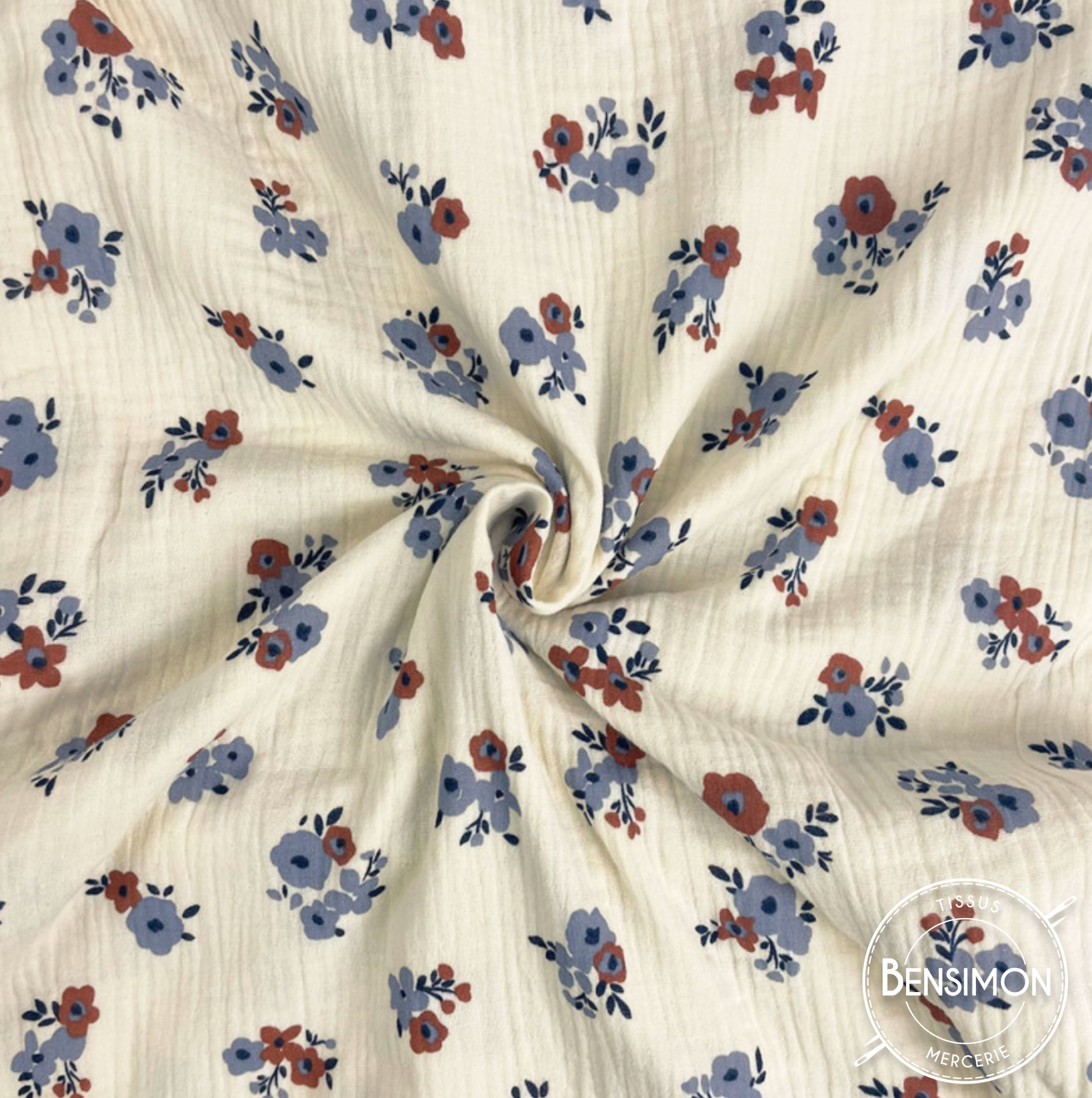 Double gaze coton imprimée - Fleurs Molisa X 50cm