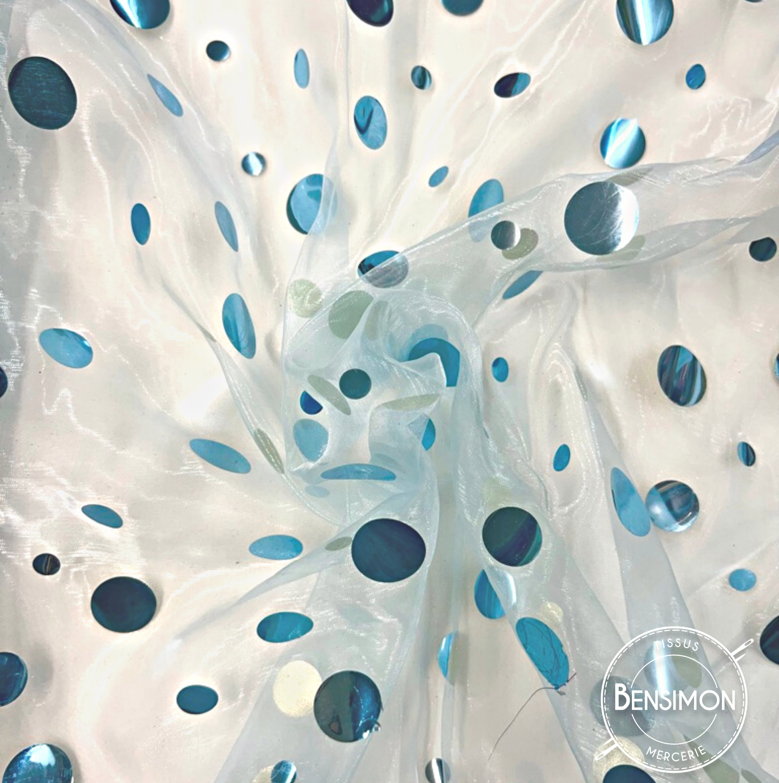tissu organza à sequins bleu