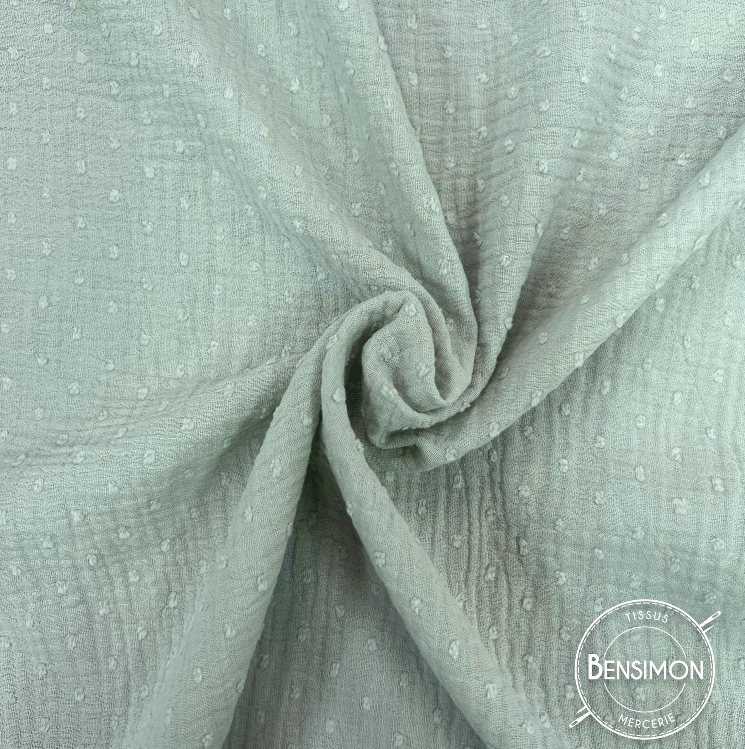 Double gaze coton Plumetis - Vert de gris