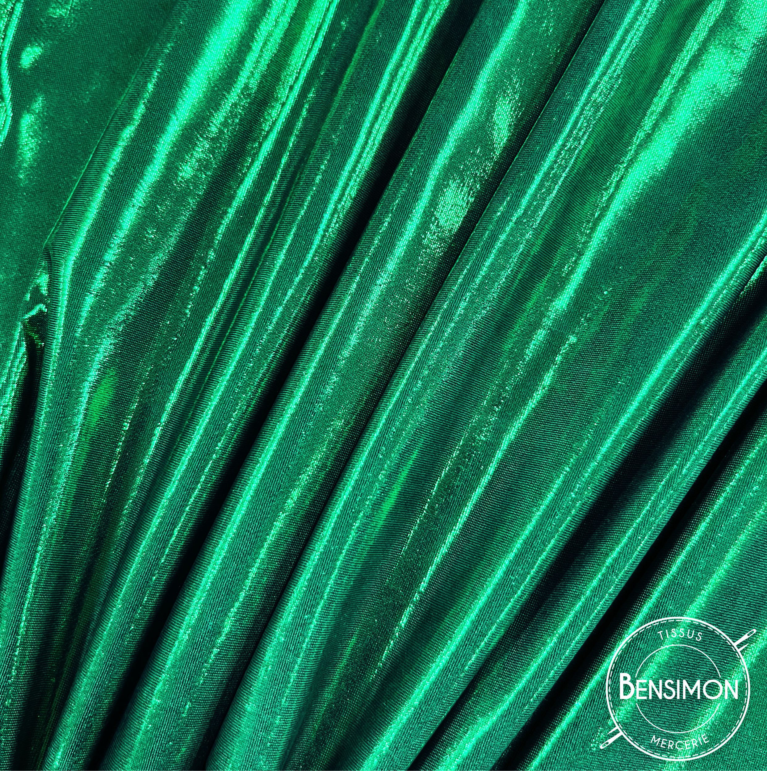 Tissu Maille Jersey Lamé - Vert bouteille X 1M