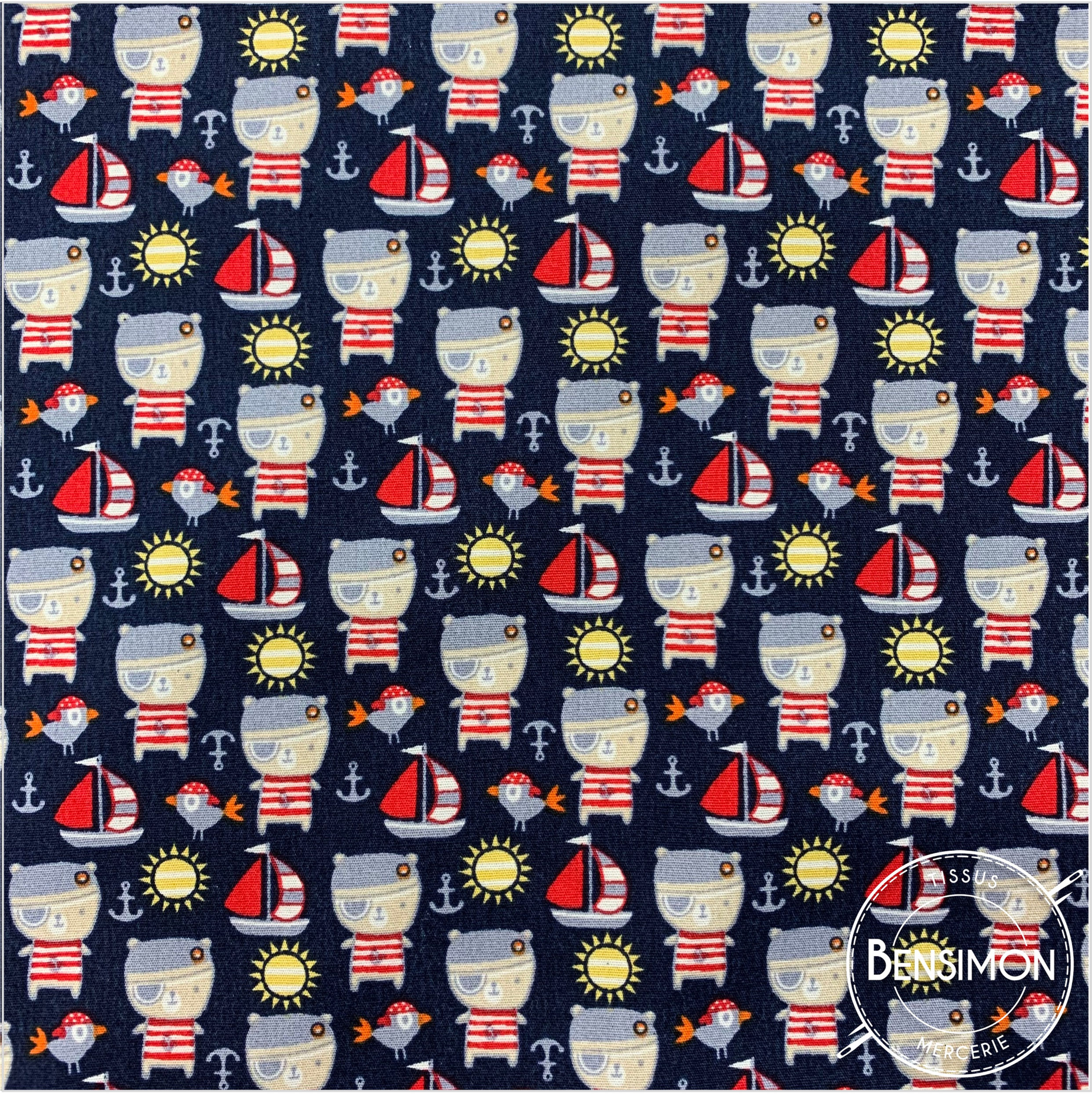 Tissu coton imprimés - Petits pirates bleu marine X 50cm