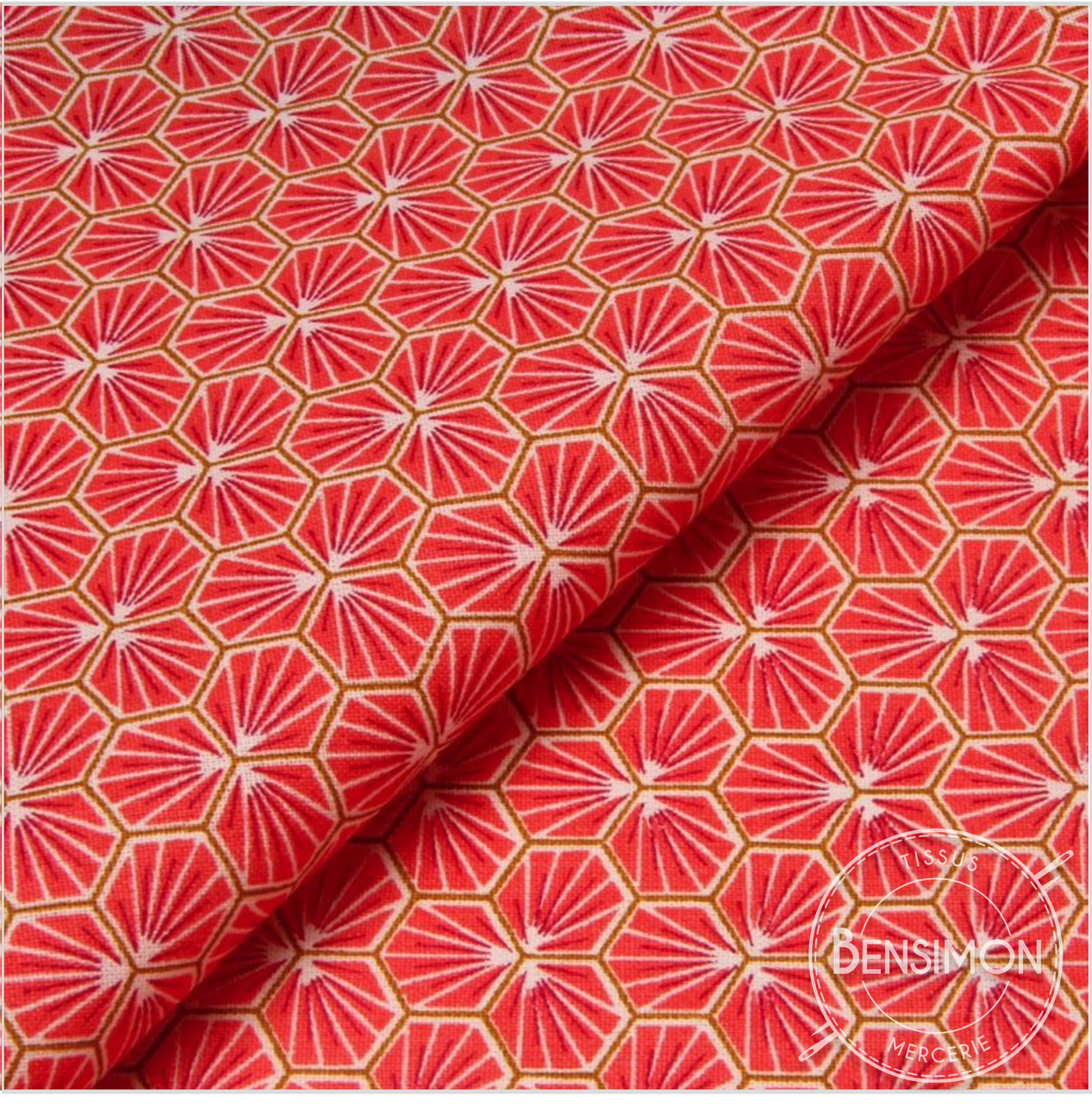 Tissu coton imprimés RIAD - HOT Corail X 50cm