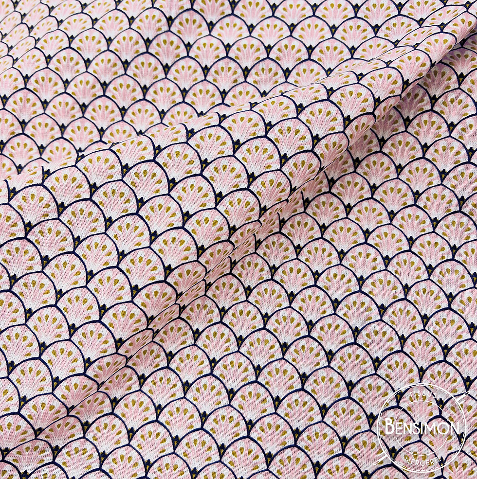 Tissu cretonne coton imprimé - Motifs Gaudi Rose X 50cm