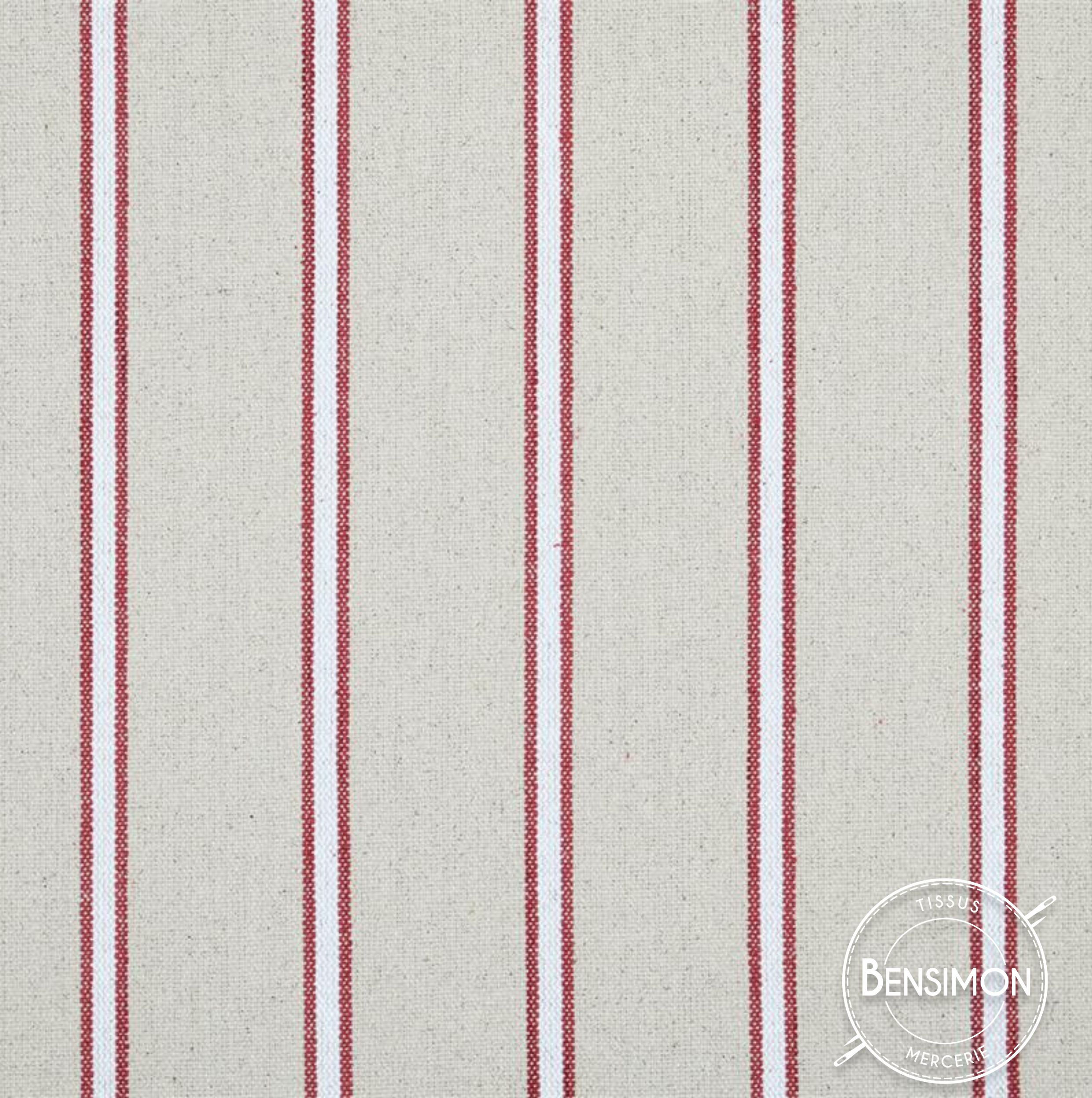 Tissu natté rayures albi 600gr coton - Rouge X 50cm
