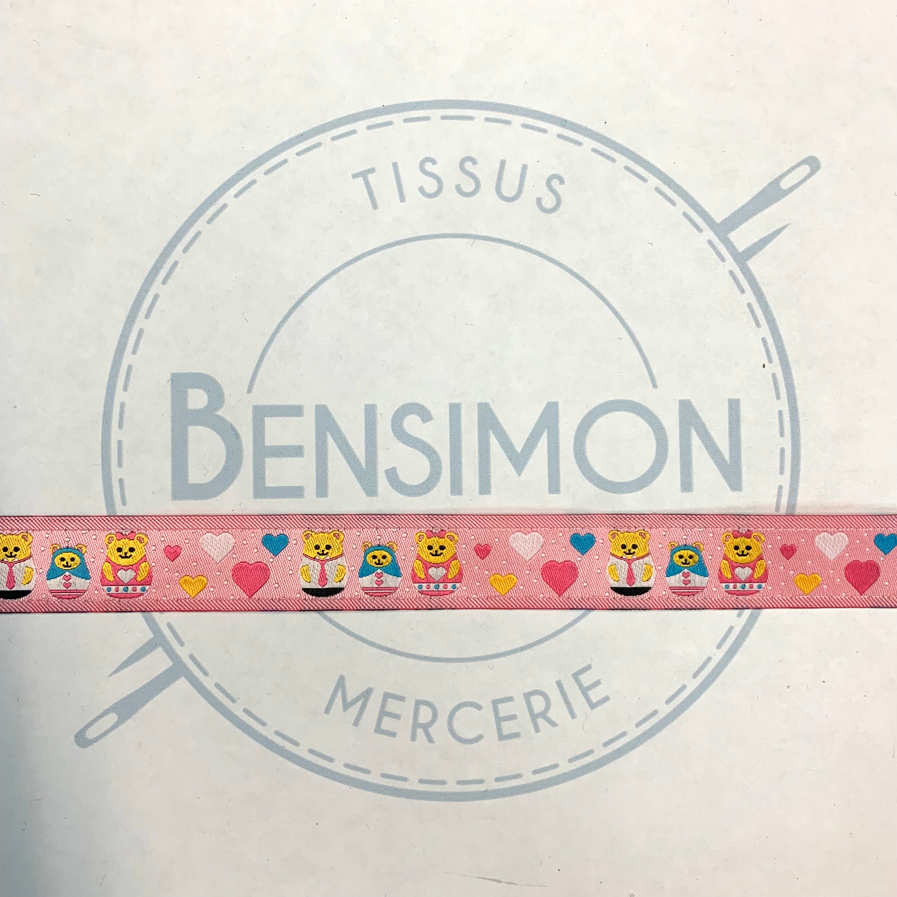 Galon Ruban Jacquard oursons 20mm x 1 rouleau 15