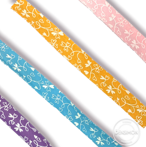 Biais, En Coton, De 2 Cm De Large, Fond Blanc, Avec Des Motifs Floraux