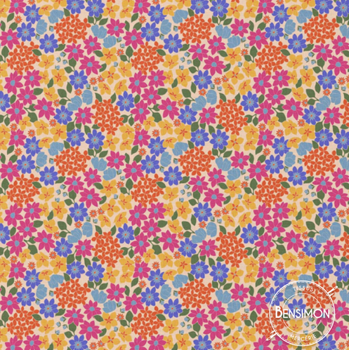 Tissu coton imprimé fleuri esprit Liberty Gladys X 50cm Tissus