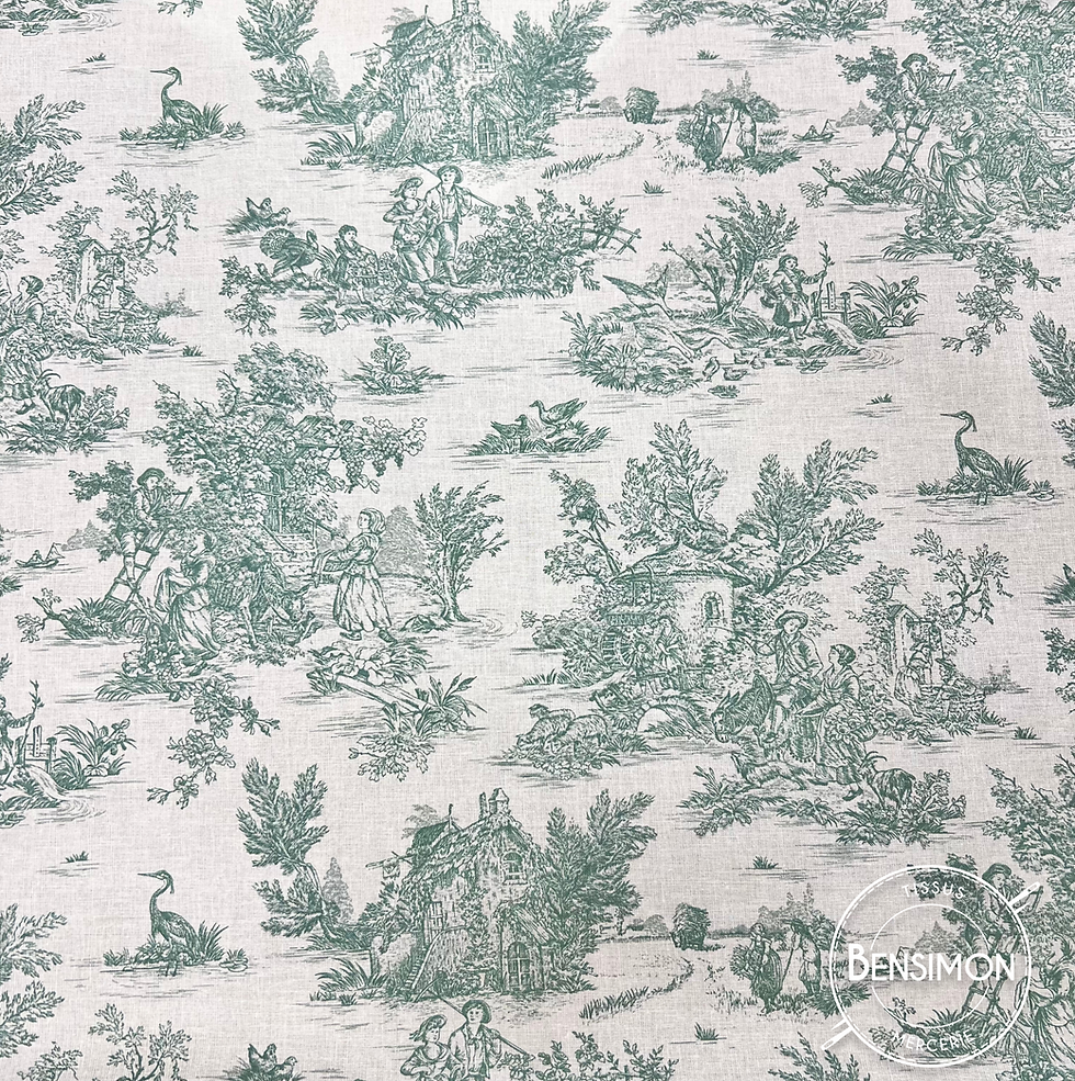 Miniature : Tissu coton imprimé - Toile de Jouy Vert X 50cm