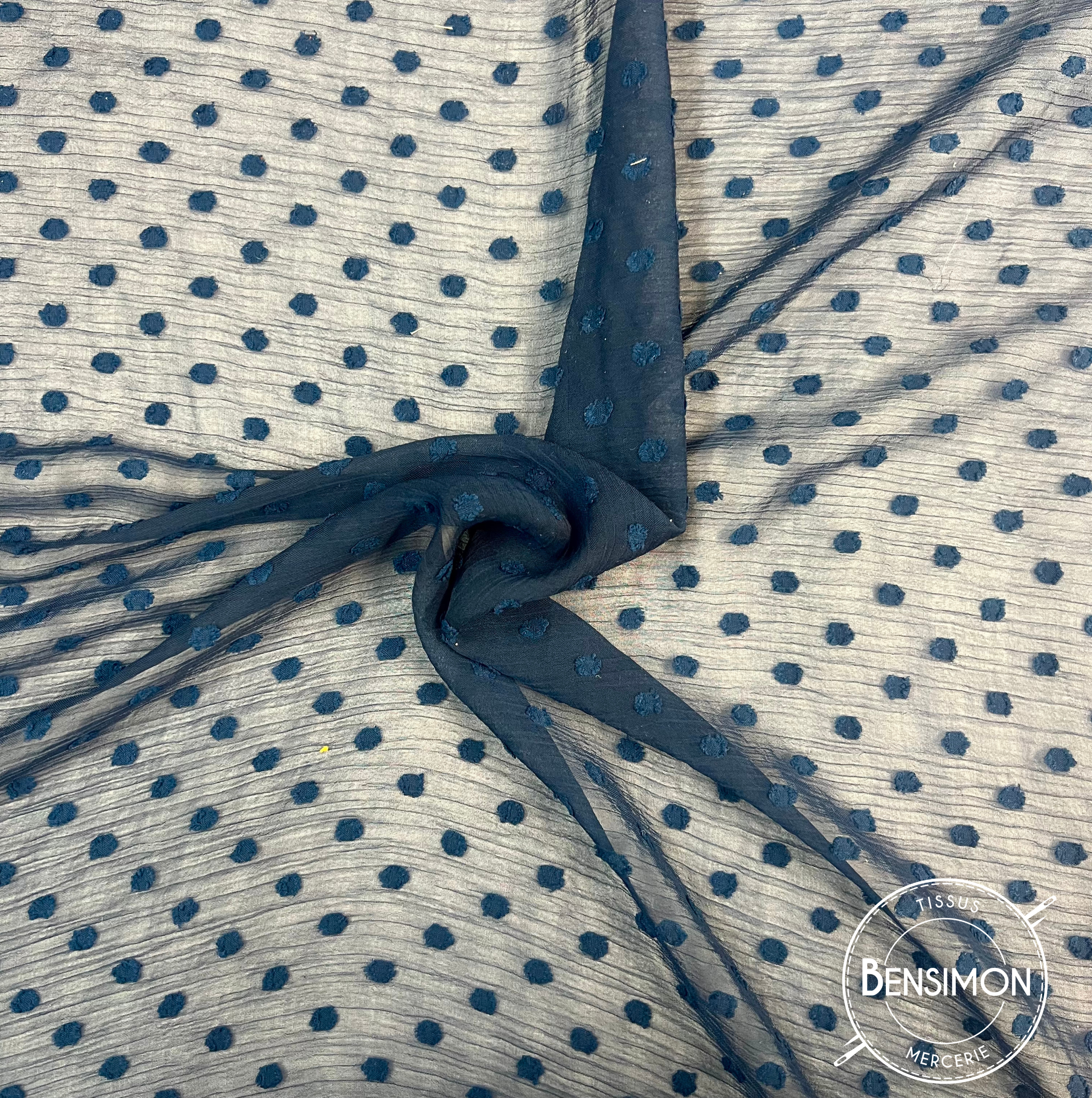 Tissu Mousseline Plumetis - Bleu marine X 1M