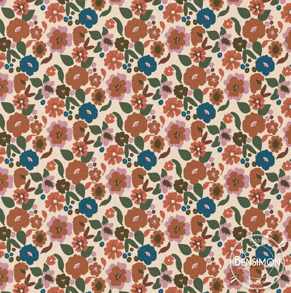 Tissu coton imprimés - Fleurs Jany Ecru X 50cm