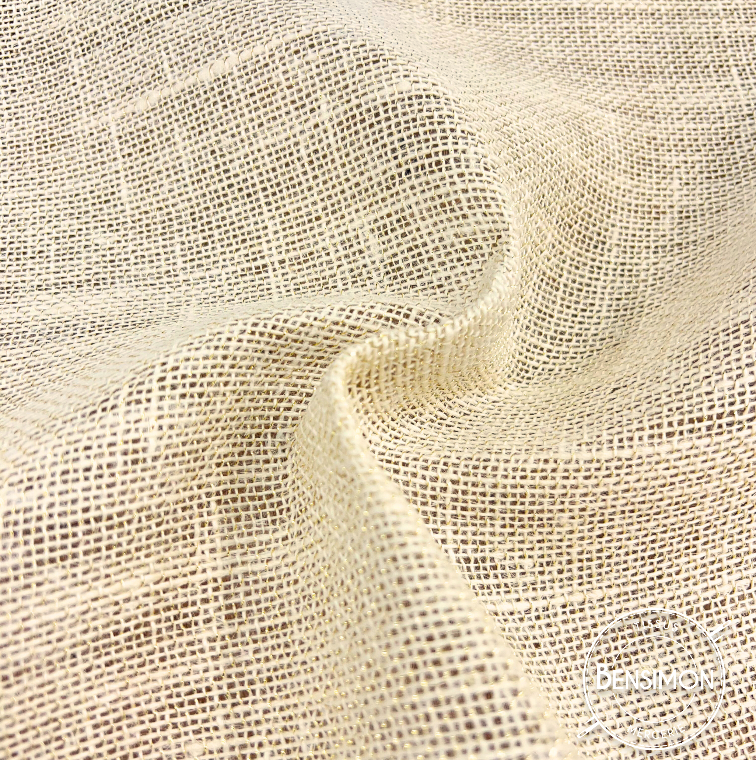 Tissu toile de Jute lurex - Ecru Pailleté doré X 50cm