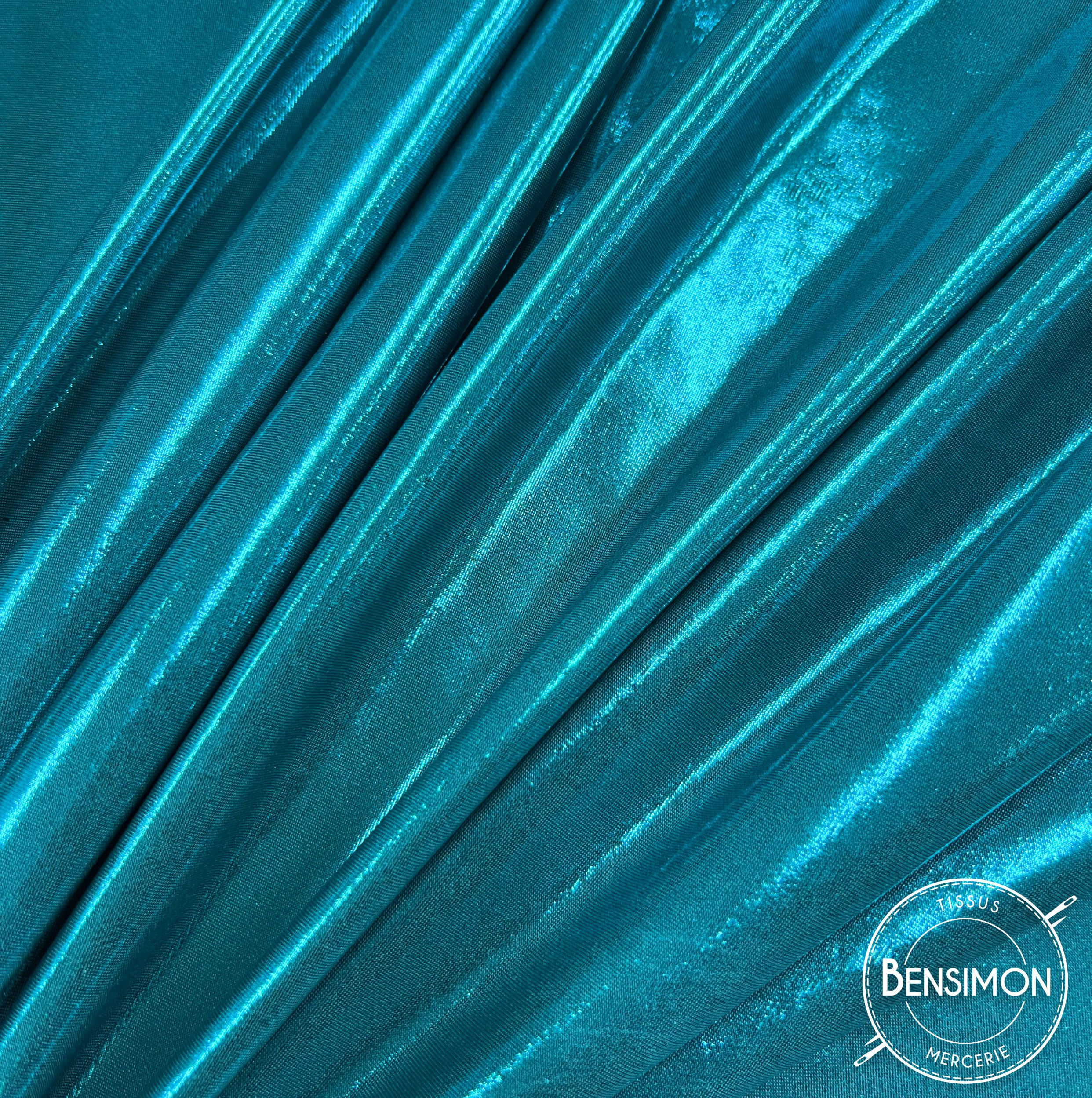 Tissu Maille Jersey Lamé - Turquoise X 1M