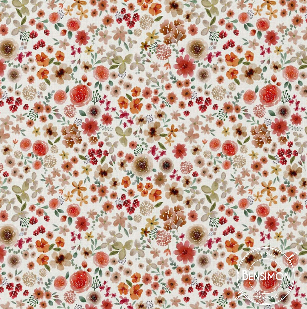 Tissu coton imprimés - Fleurs Hortense rouge X 50cm