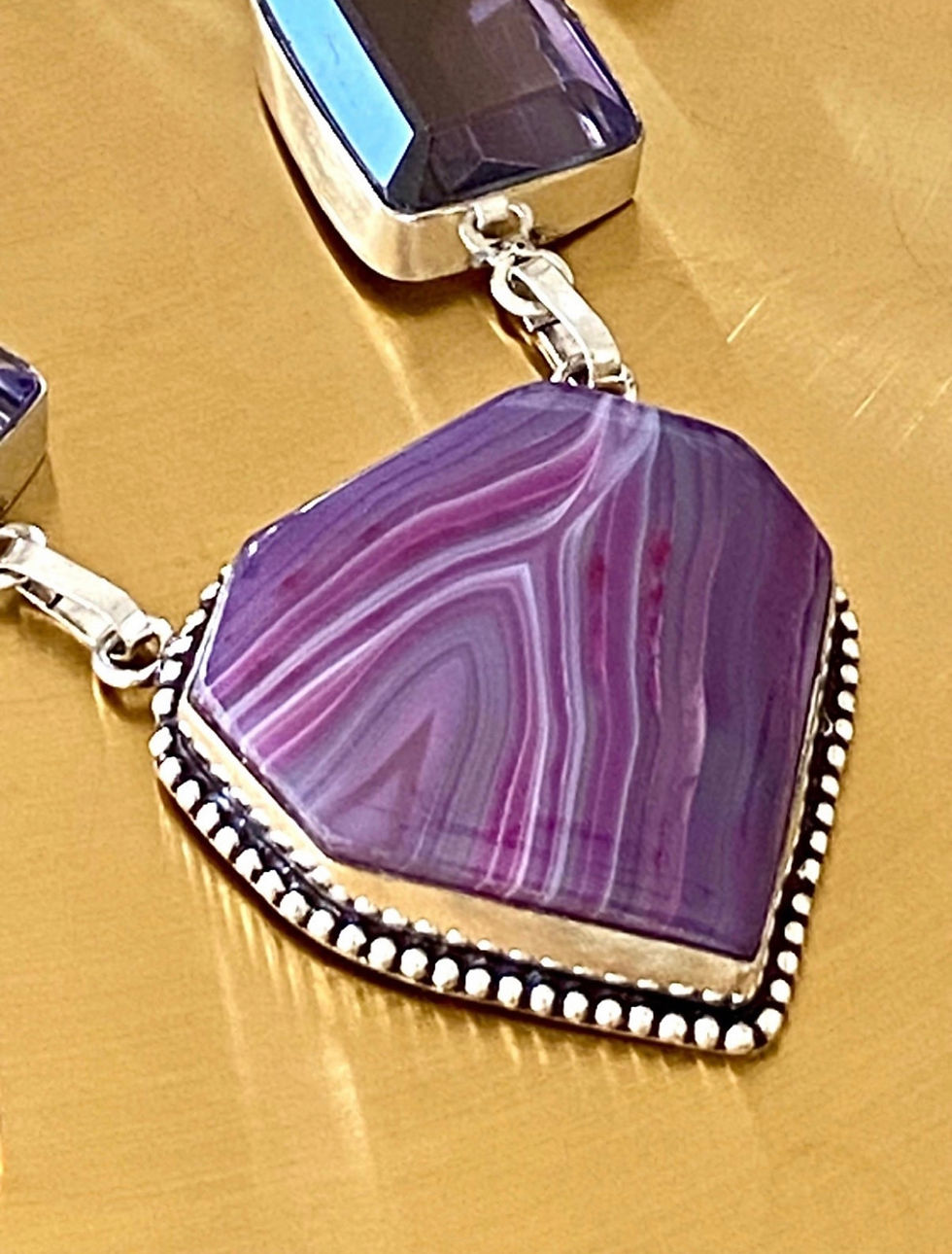Thumbnail: Purple Botswana Agate And Amethyst Handcrafted Necklace 