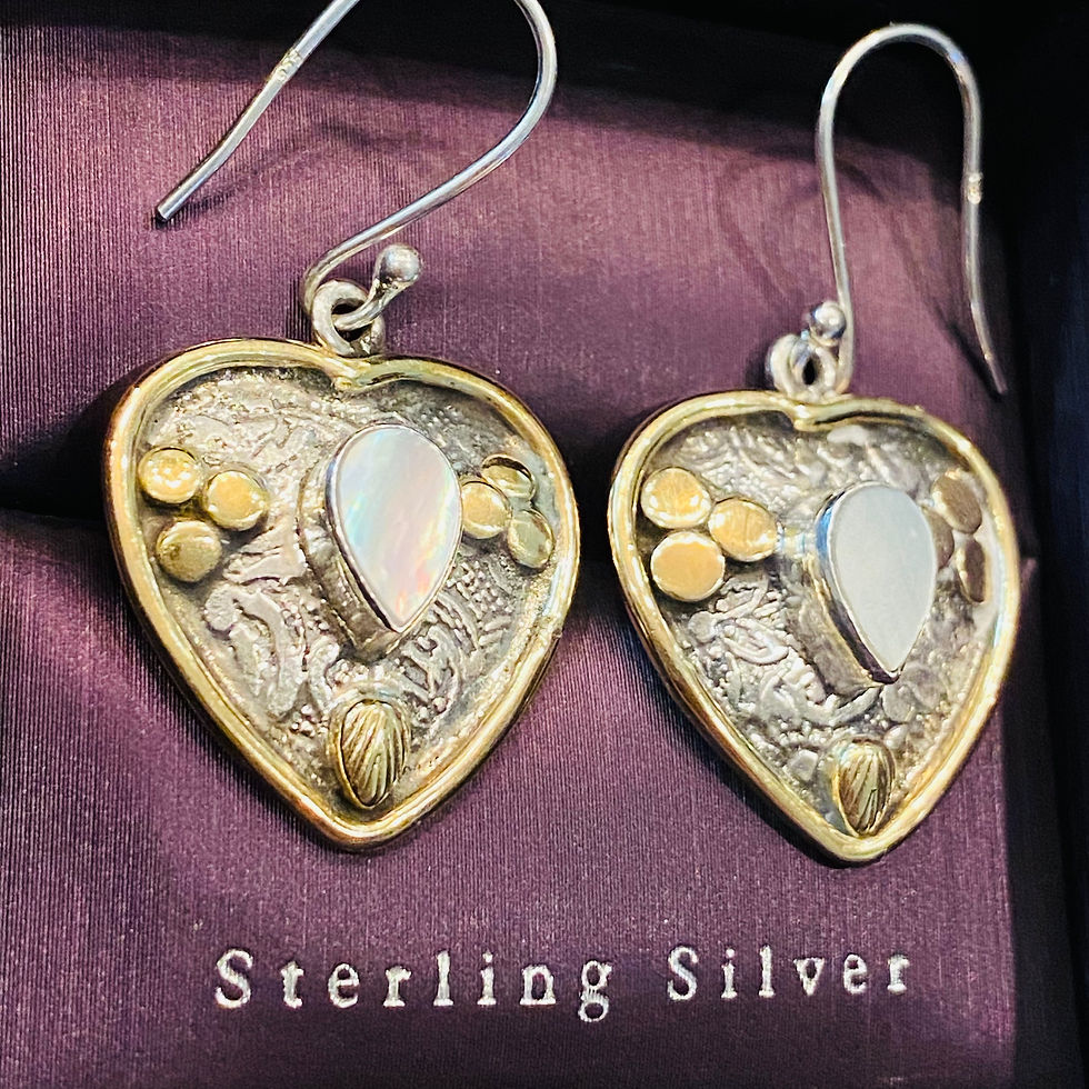 Thumbnail: Solid 925 Sterling Silver 4.07 cts Mother Of Pearl Two Tone Heart Earrings
