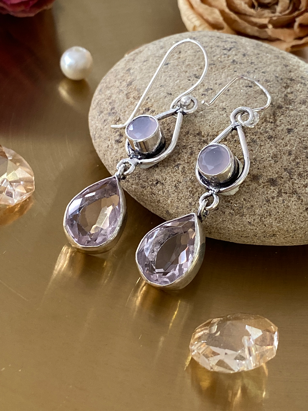Thumbnail: Chalcedony And Pink Amethyst Handcrafted Earring
