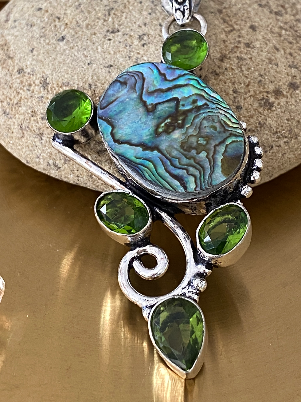 Thumbnail: Abalone Shell And Peridot Hand Crafted Pendant
