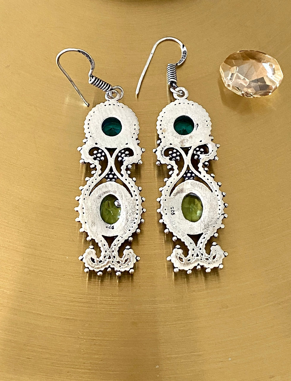 Thumbnail: Peridot And Blue Topaz Handcrafted Earrings
