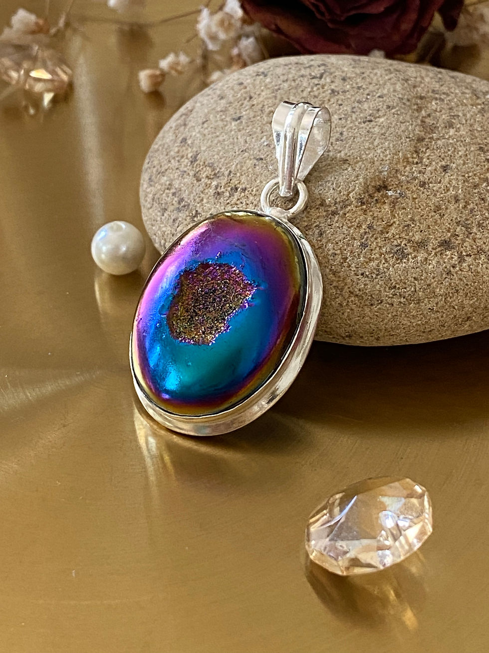 Thumbnail: Titanium Druzy S925 Sterling Silver Overlay Pendant