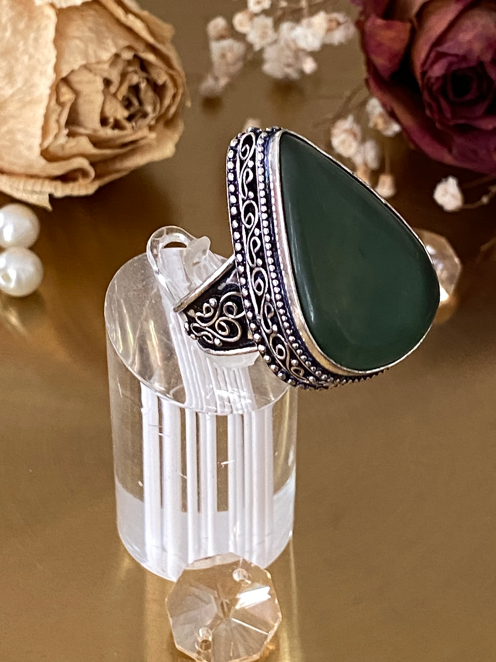 Thumbnail: Nephrite Jade Antique Style Ring Size 8
