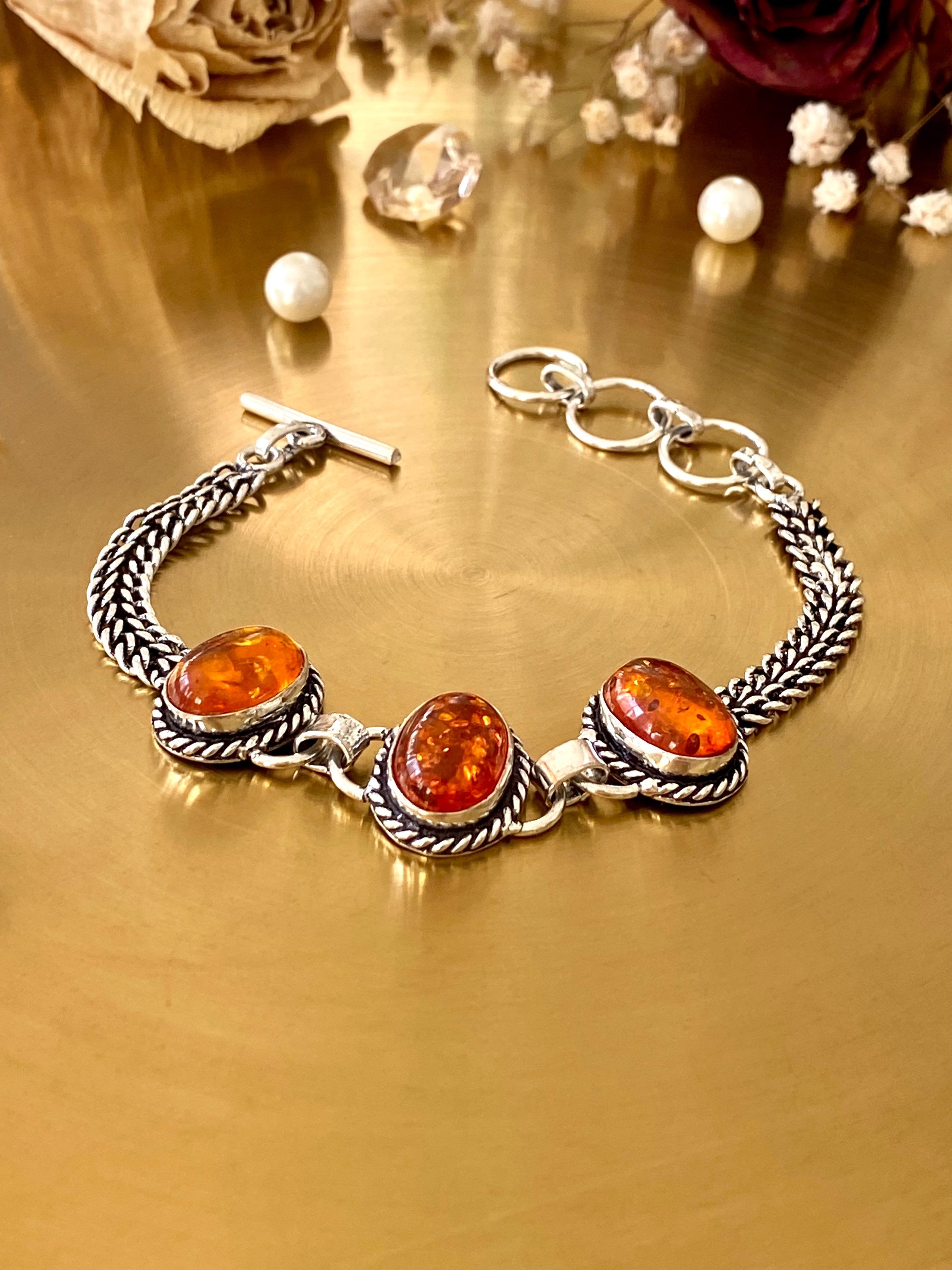 Baltic Amber Handcrafted Bali Style Bracelet