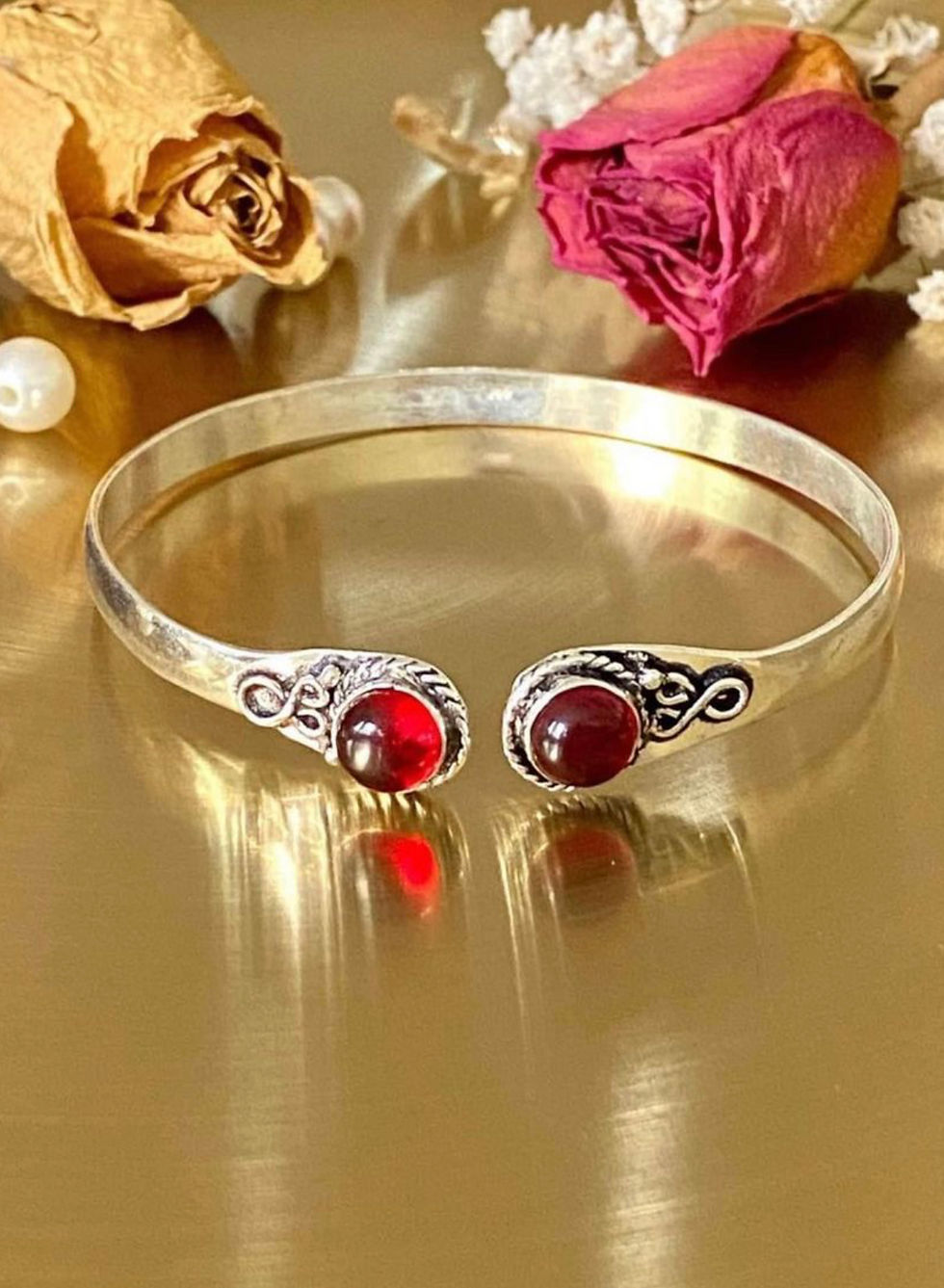 Thumbnail:  Natural Garnet Handcrafted Adjustable Bangle